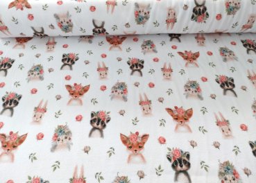 Luna Biostoff Jersey mit Waldtieren und Blumenkränzen Boho Stil
